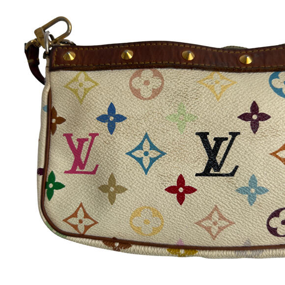 Louis Vuitton Murakami Pochette Baguette White Leather w/Multicolor LV Monogram - Picture 3 of 13